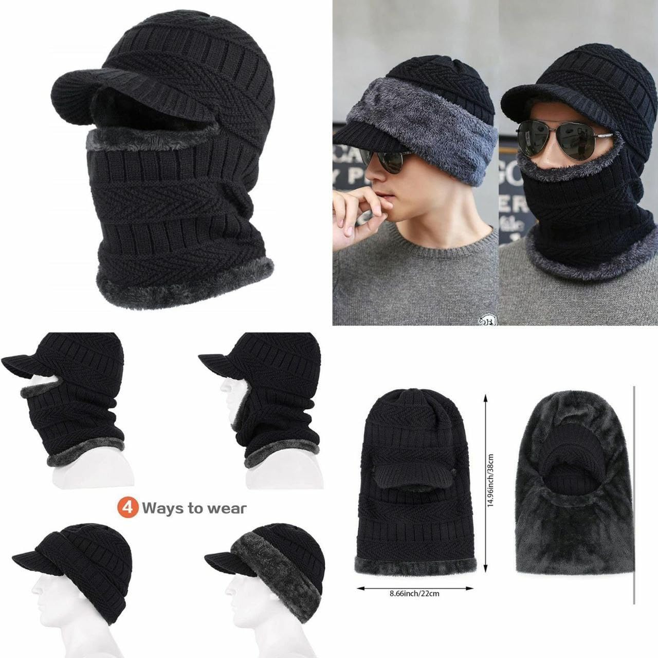 VENEXA Winter Cap for Men Women Winter Knitted Balaclava Hat Warm Cycling Face Covering Winter Warmer Knit Hat Neck Gaiter for Adults Multicolour, Free Size 1