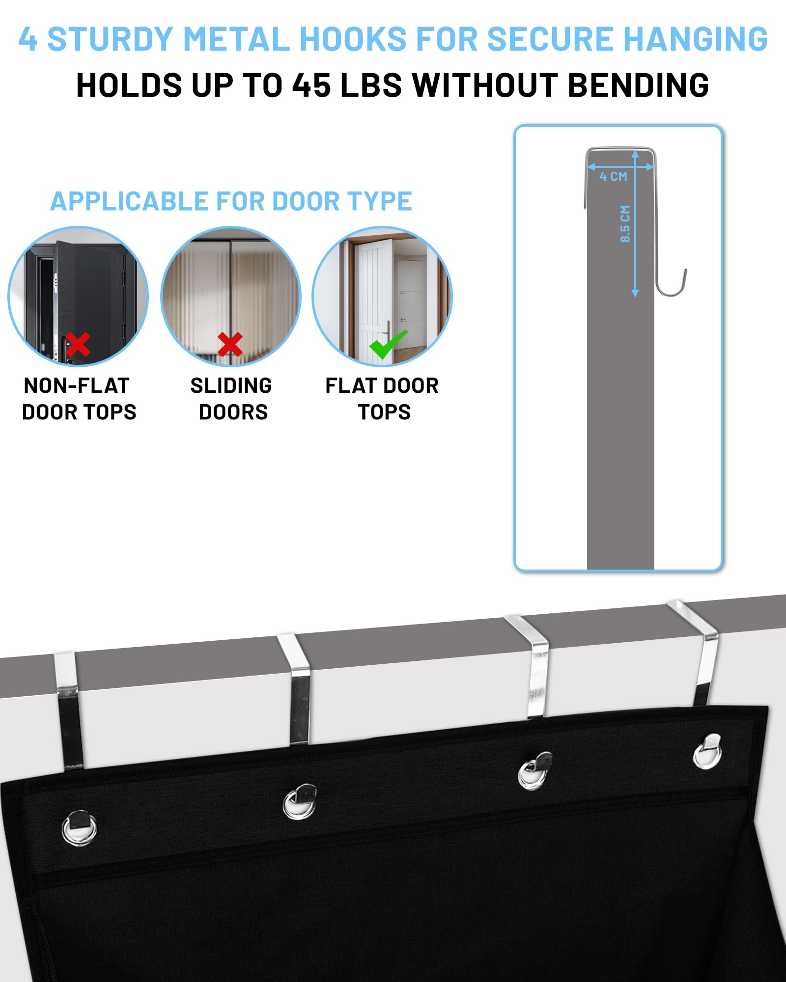 Scarpiera da Appendere Alla Porta - Organizer per Scarpe Appeso con 8 Grandi Tasche - Scarpiera Appesa Adatto a 16-24 Paia di Scarpe (Nero)