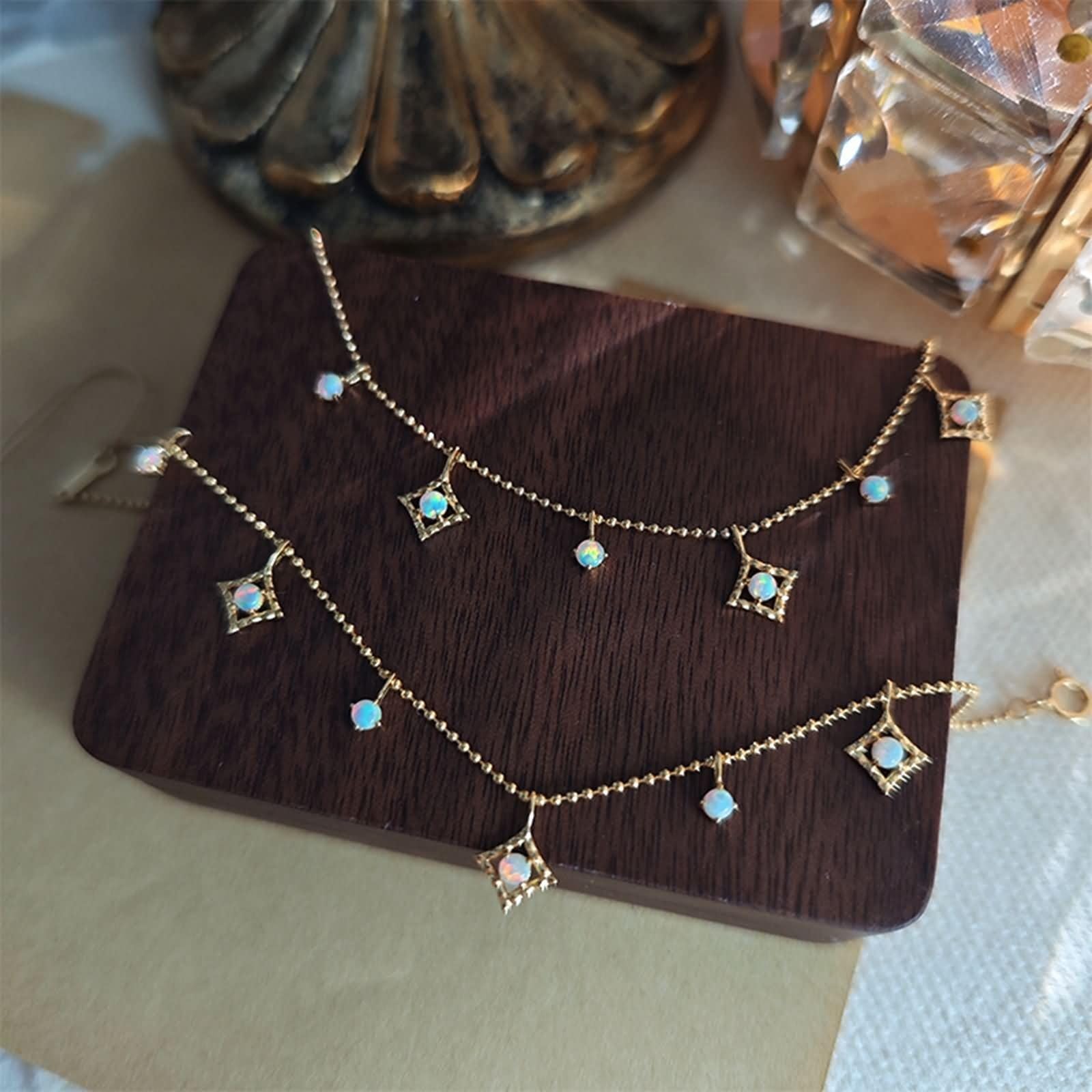 Bransoletka Au 375/585/750 żółte złoto, prawdziwe złoto, biżuteria z opalem, kształt łańcuszka | Złota bransoletka 9K/14K/18K