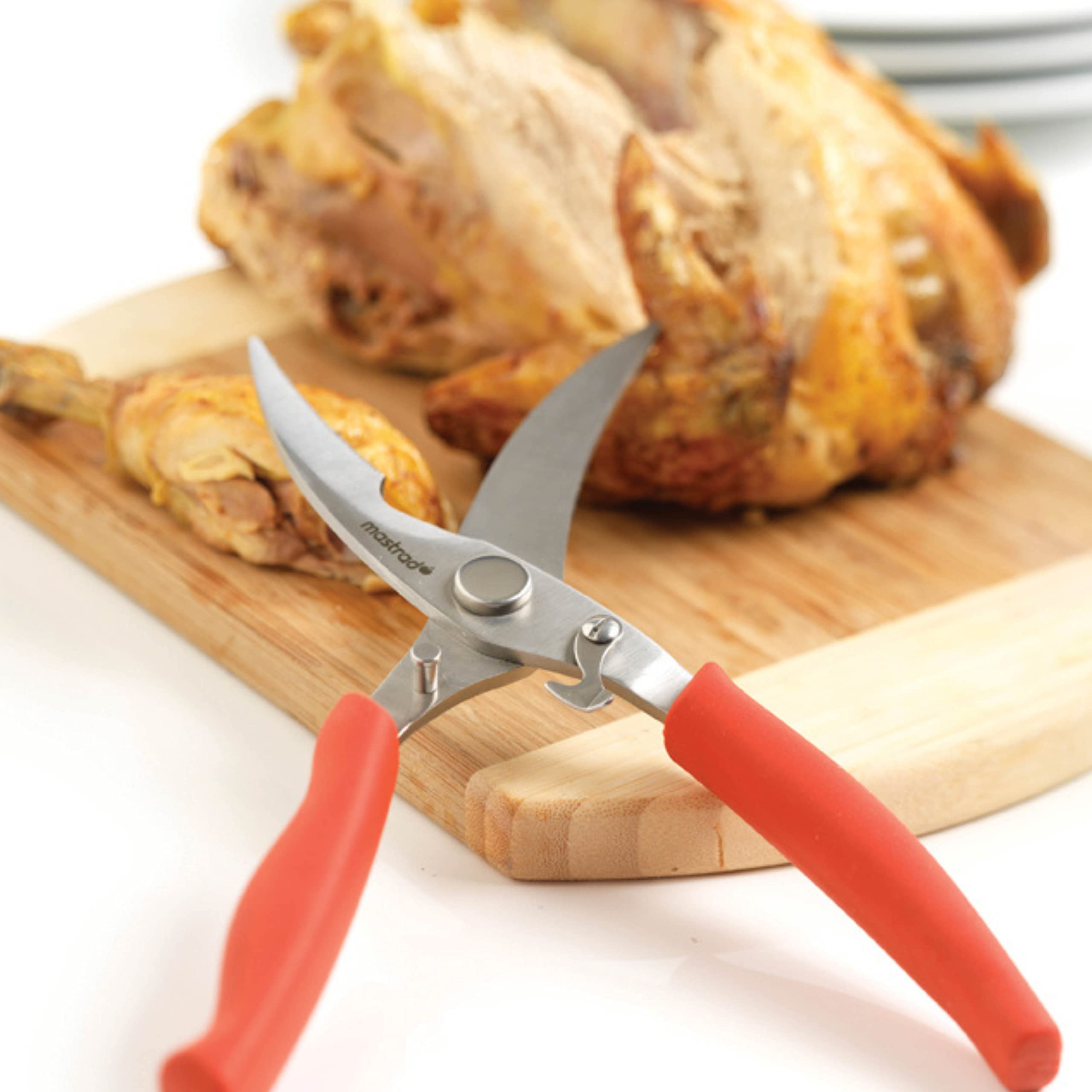 MASTRAD Ciseaux A Volaille Et Pizza - Lames Renforcées - Formes Longues Et Courbes - Loquet De Fermetures - Sécurité - Inox