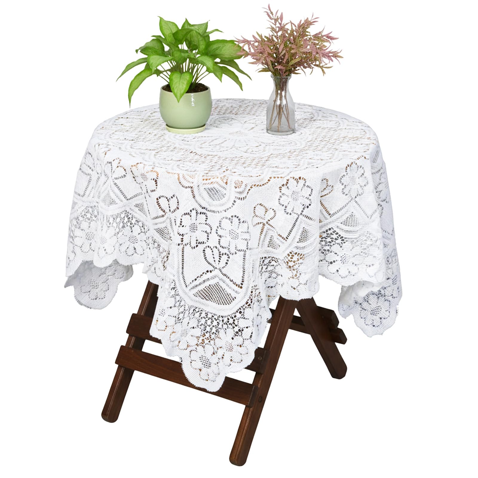Wanmu 35'' Square Lace Tablecloth, Vintage Small White Lace-Tablecloth for Round Coffee Table Embroidered Tablecloths for Wedding Rectangle Tables Topper Furniture (35X35'')
