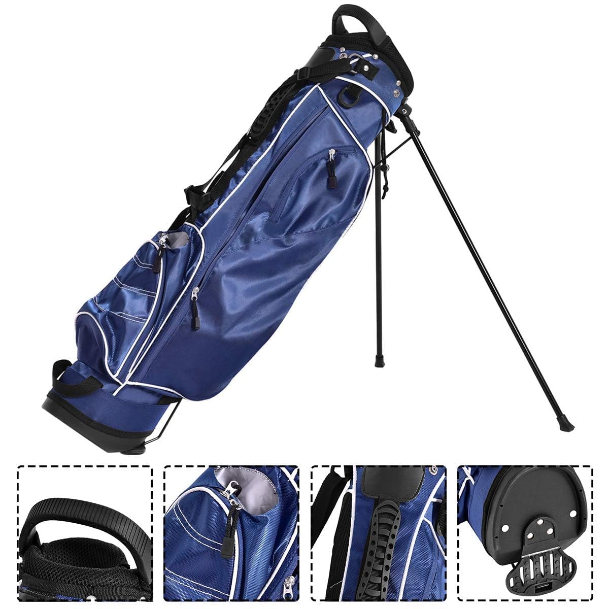 FANTASK Golfbag, leichte Golftasche mit Kopfteil & Tragegurt, tragbare Golf Stand Bag mit Standfüßen, Regenhaube & 4-facher Unterteilung, Pencil Bag für Damen & Herren, blau