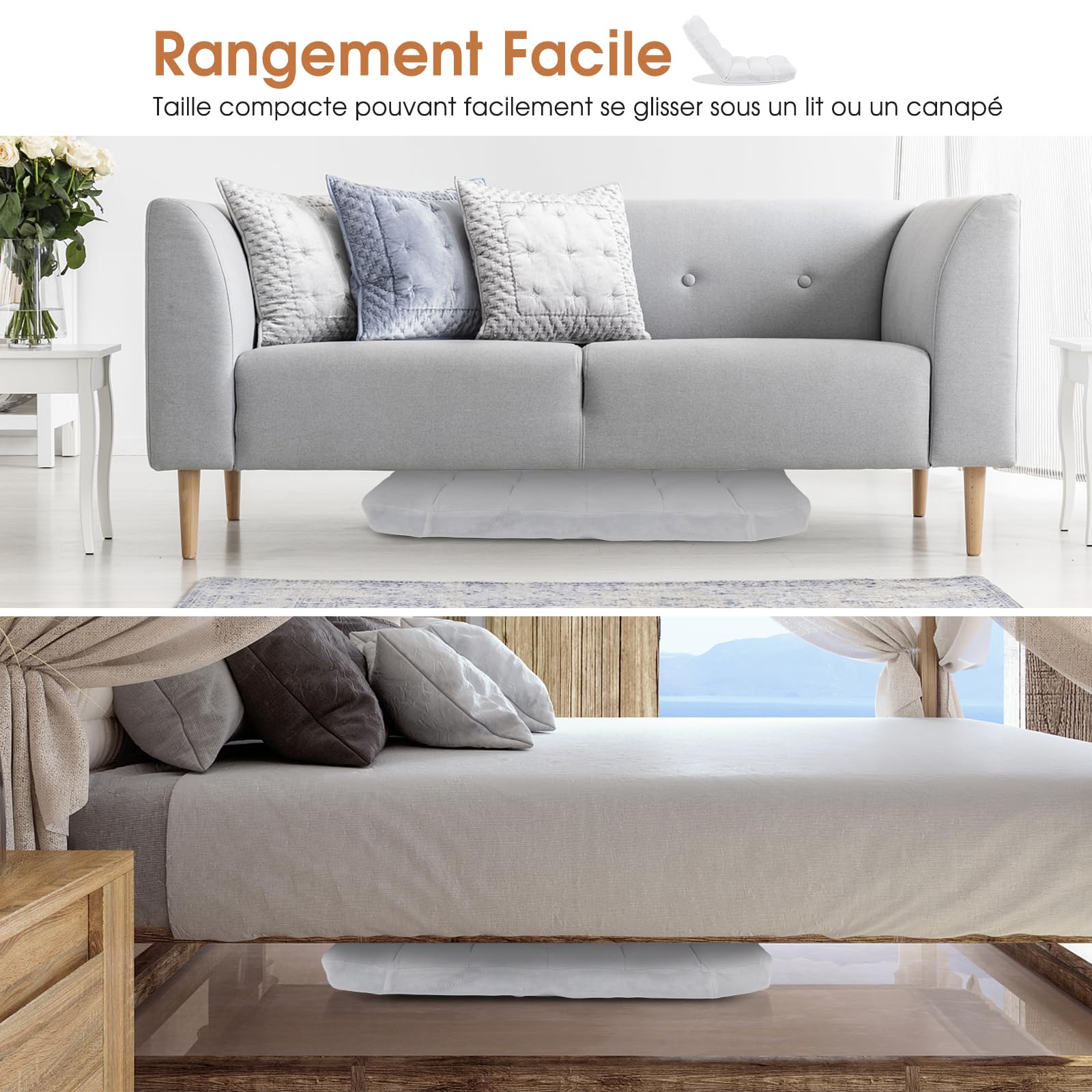 GOPLUS Chaise de Sol Pliante, Fauteuil Convertible Réglable à 14 Niveaux, Fauteuil Paresseux Confortable, Chaise de Méditation Rembourré, 105 x 56 x 12CM (Blanc)