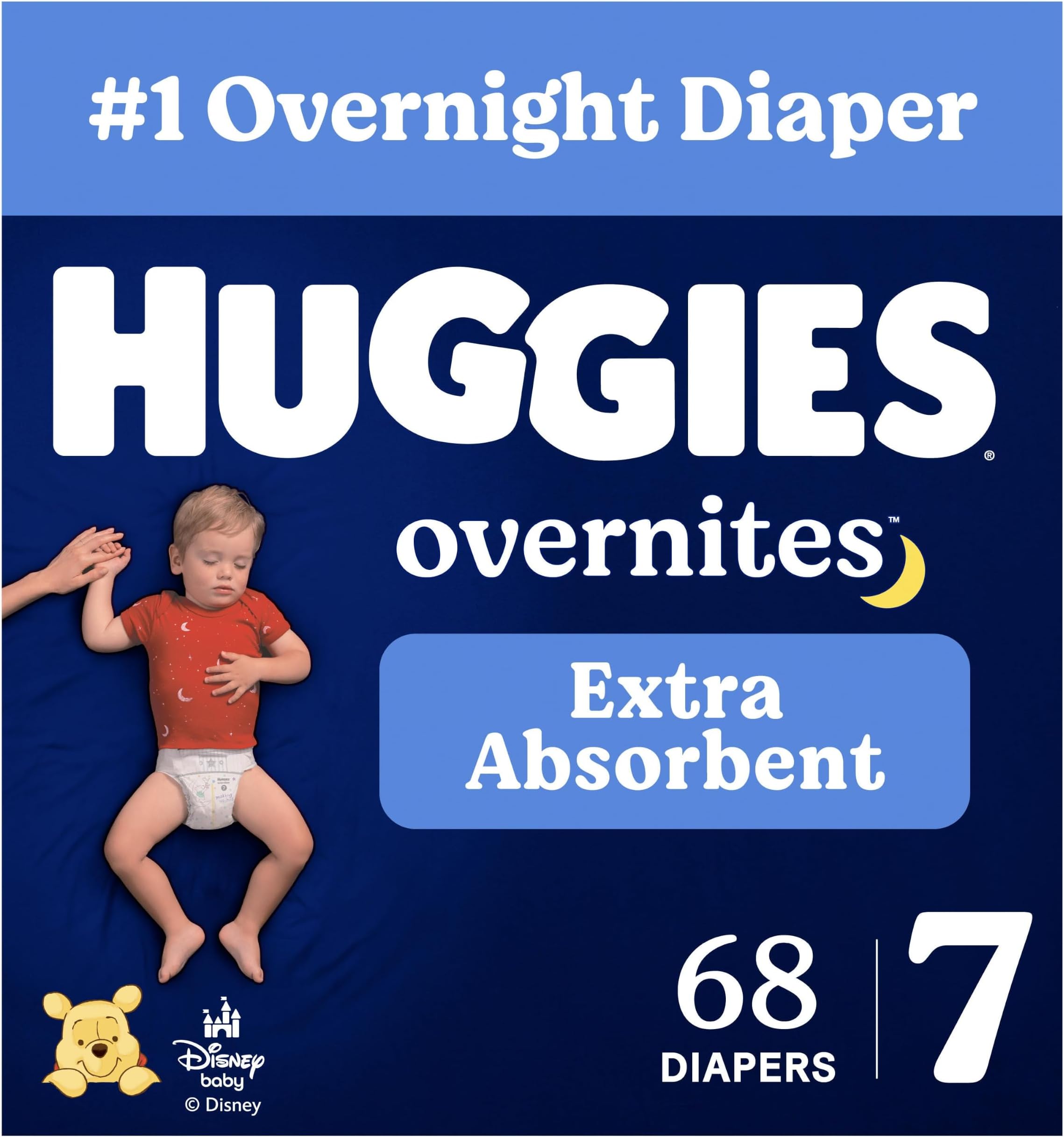 Overnight Diapers Size 7 (41+ lbs), 68 Ct, Overnites Nighttime Baby Diapers