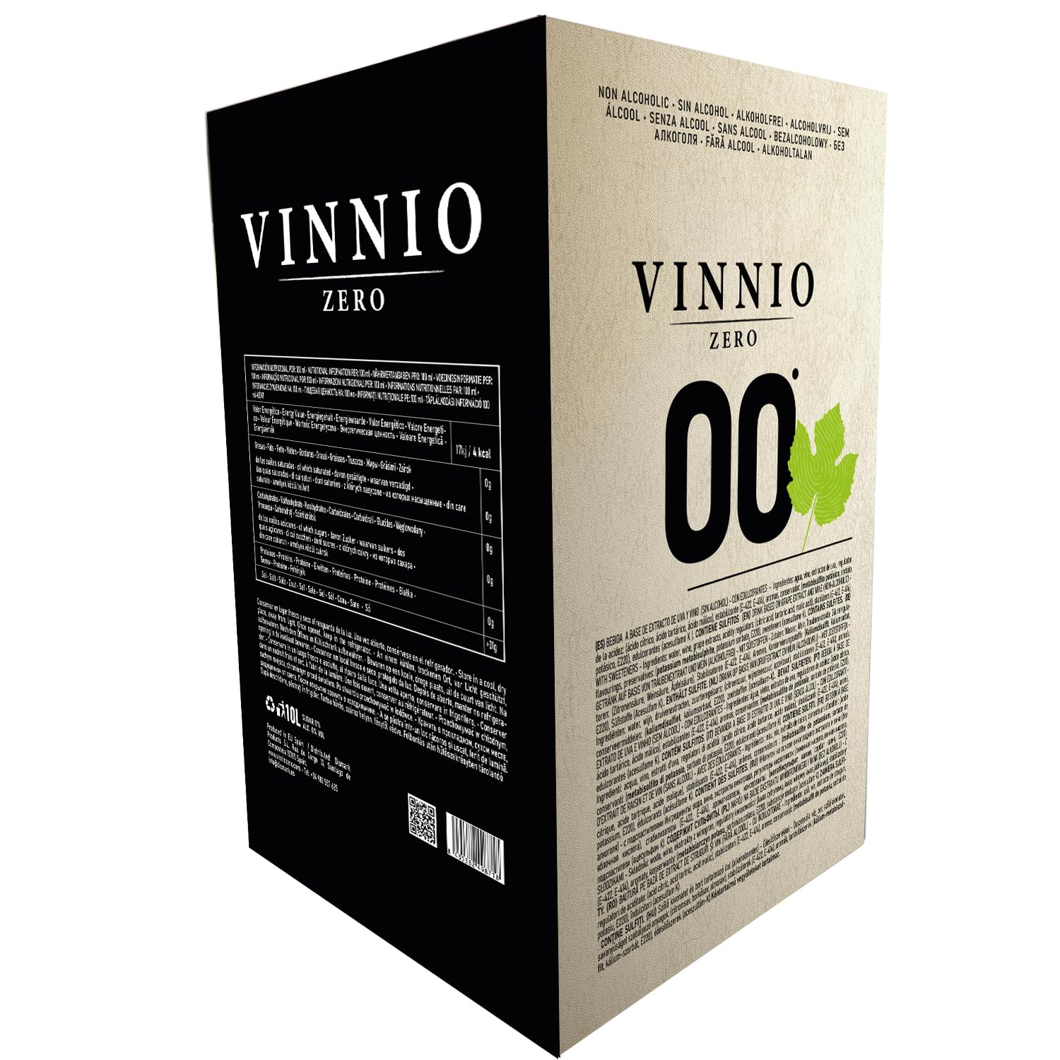 VINNIO - Vino sin alcohol 0,0 Premium Blanco | Bag in Box 10 litros | Equivalente a más de 13 Botellas de 750 | Formato Ahorro con Grifo (Sin Azúcar, Bajo en Calorías)