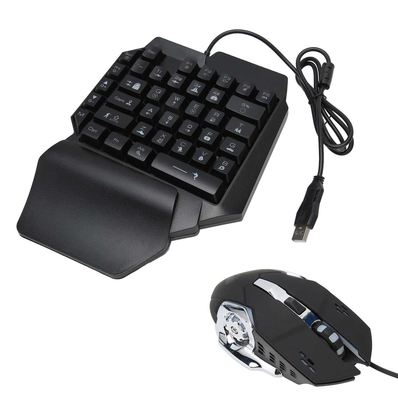 Tastiera da Gioco Meccanica RGB a una Mano, Mini Tastiera da Gioco Portatile a 35 Tasti con Mouse da Gioco, Convertitore e Supporto, Controller di Gioco Cablato USB per IOS Android