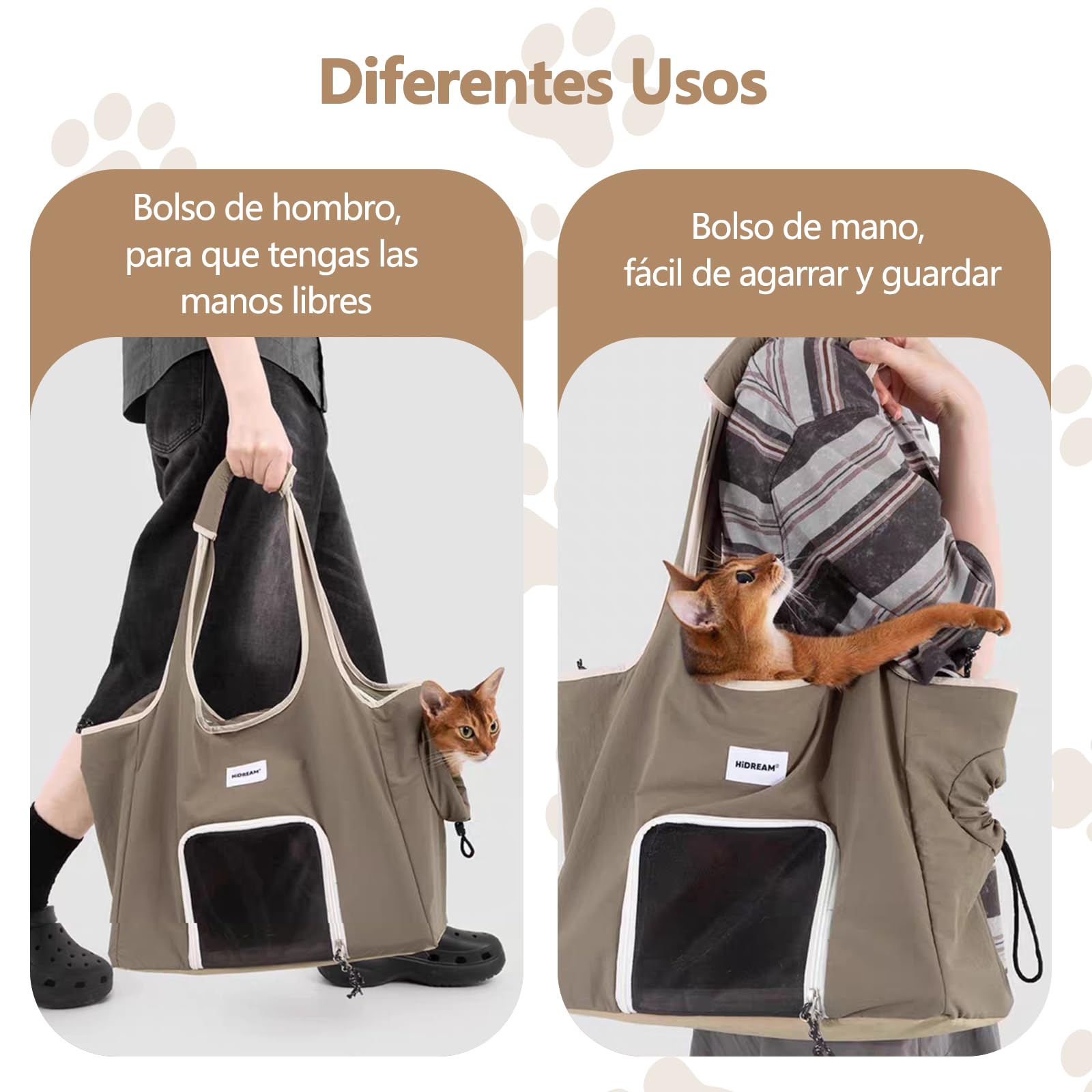 Galatée Bolso Bandolera para Mascotas, Fabricado En Tejido De Nailon Impermeable, Portátil con Asas, Base Rígida Integrada para Evitar Que Se Deforme, a Prueba De Fugas y Transpirable (Beige)