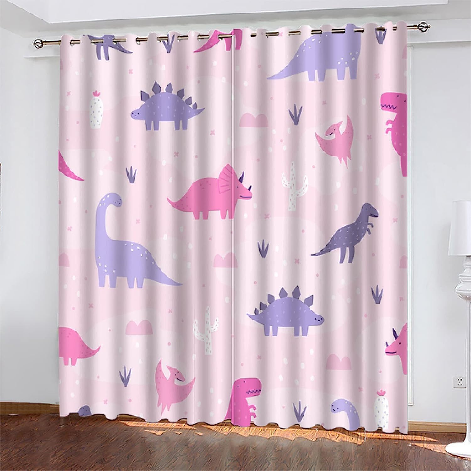 Cortinas Aislantes Térmicas Dinosaurio De Dibujos Animados Púrpura 220 X 215 Cm (An X Al) Cortinas Opacas De Niño Niña Dormitorio Y Salón con Ojales Térmicas Aislantes,Poliéster,2 Paneles - Cortinas