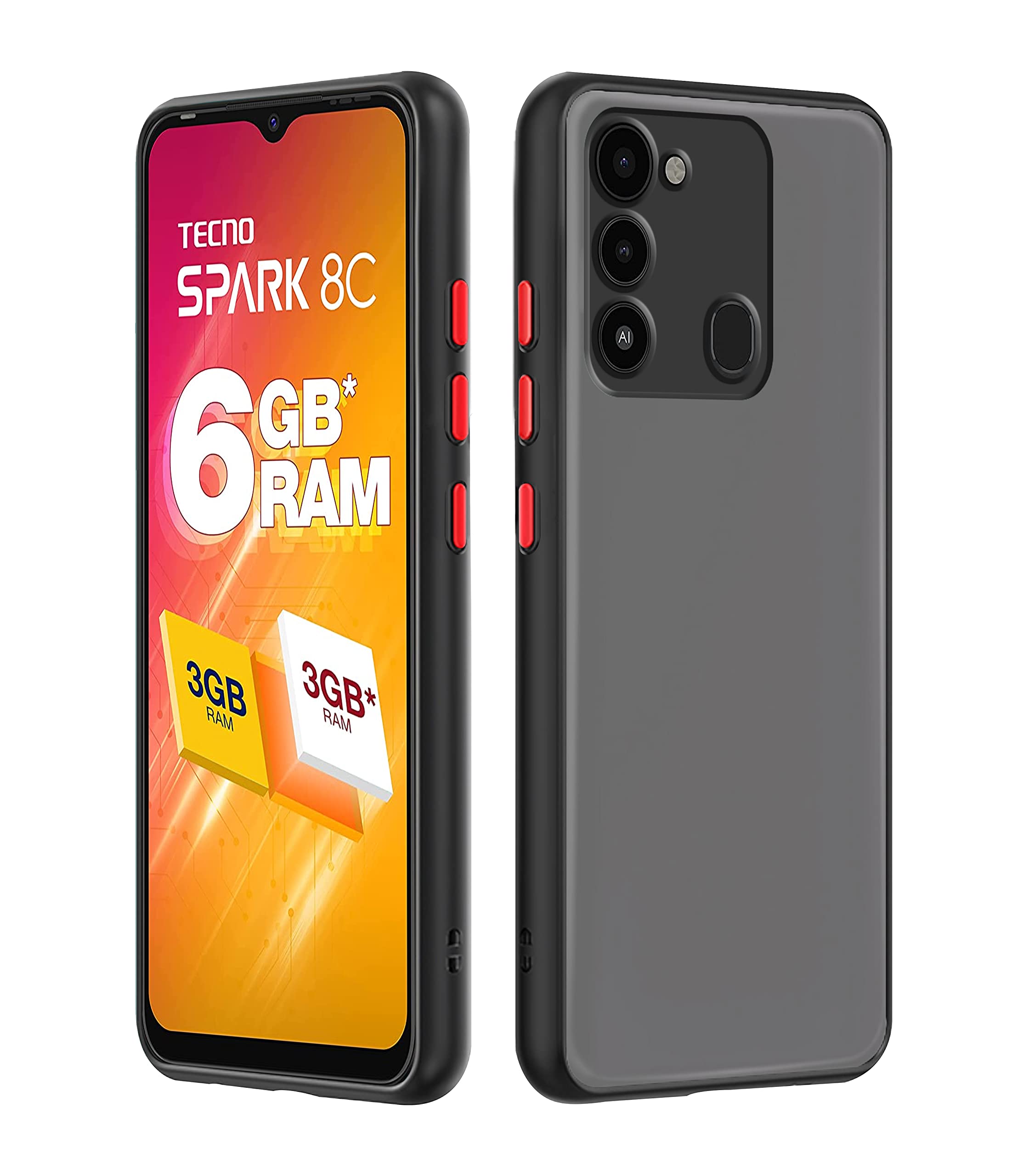 Pikkme Thermoplastic Polyurethane Hybrid Smoked Back Full Camera Protection Raised Edges Super Soft-Touch Bumper Back Cover for Tecno Spark 8c / Spark Go 2022 (Black) (B09W9Z6FZM) Amazon Price History, Amazon Price Tracker
