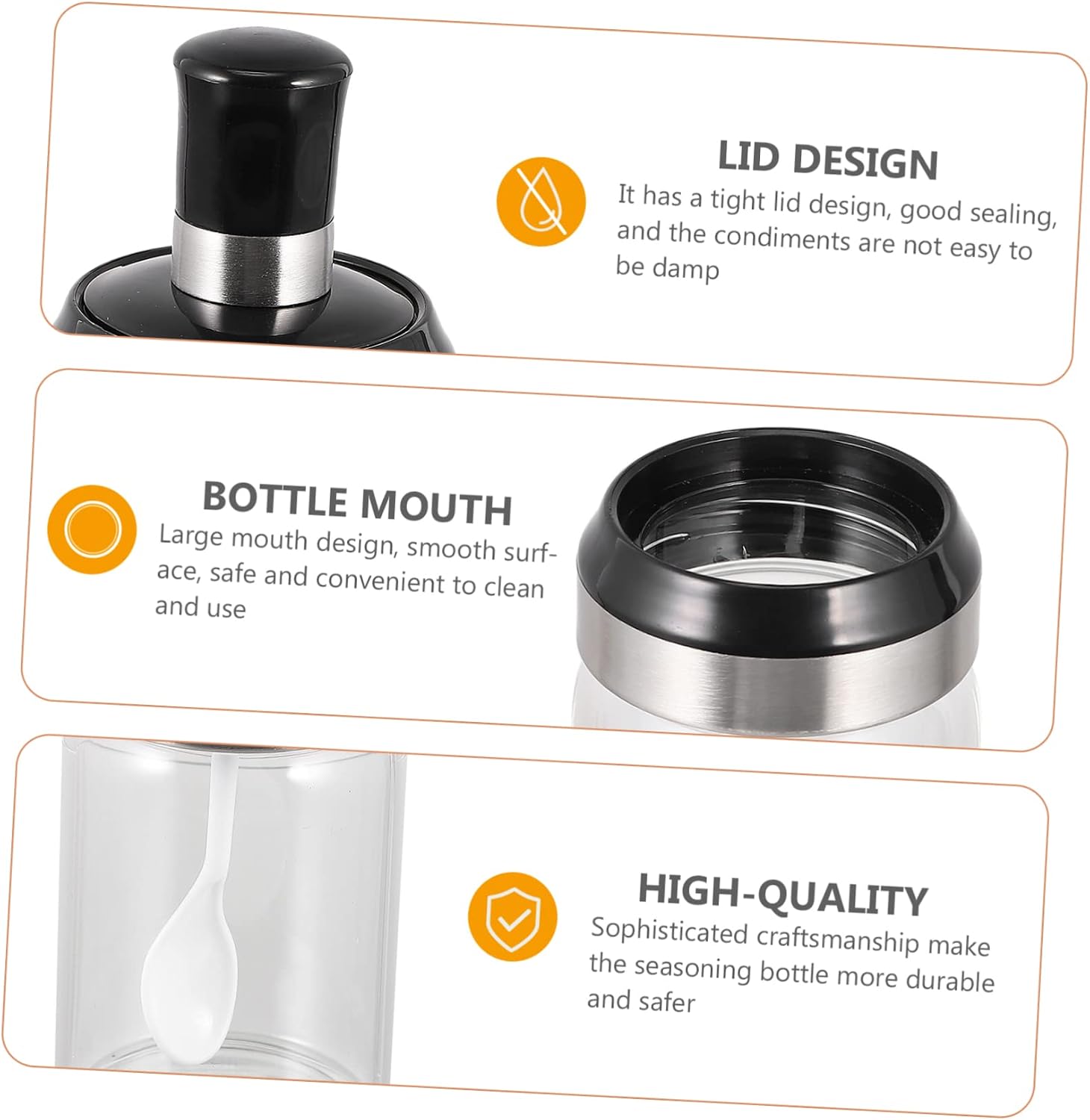 Glass Seasoning Jar with Spoon Airtight Spice Container for Kitchen Cooking