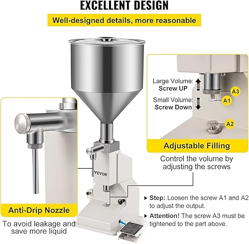 Miniatura 3 de VEVOR Tolva de llenado de líquido neumático A02 10L, máquina de llenado de pasta semiautomática 0.2-1.7 fl oz