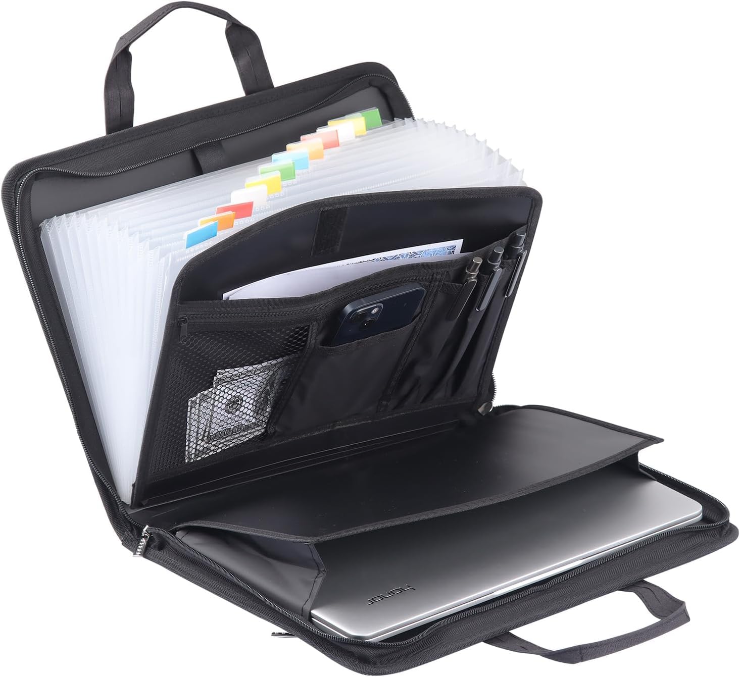 KJKVIVH Plastic Accordion File Storage Device with 26 Pockets, Expandable Folder with Handle, Black