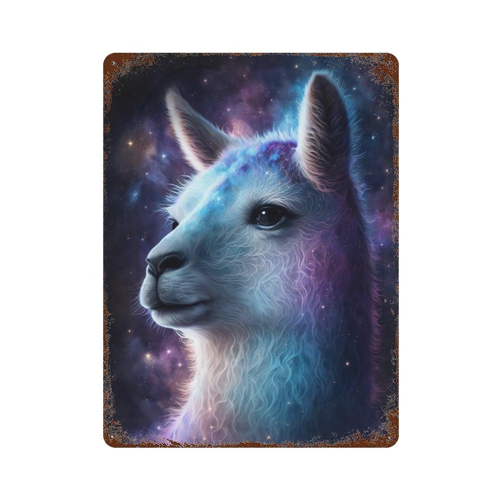 Rust Effect Cosmic Llama Portrait-3 Rustic Tin Plaque 15.7"x11.8", Industrial Home Decor for Bistro, Counter And Cafe Decor