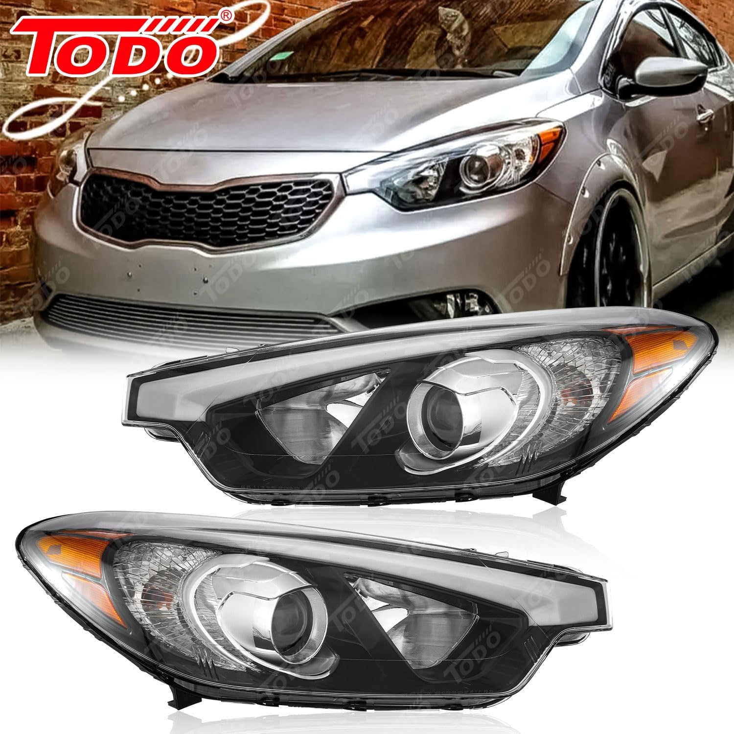 TODO Headlight Compatible with 2014 2015 2016 Kia Forte Forte5, replacement 92101A7200 92102A7200 KI2502170 KI2503170