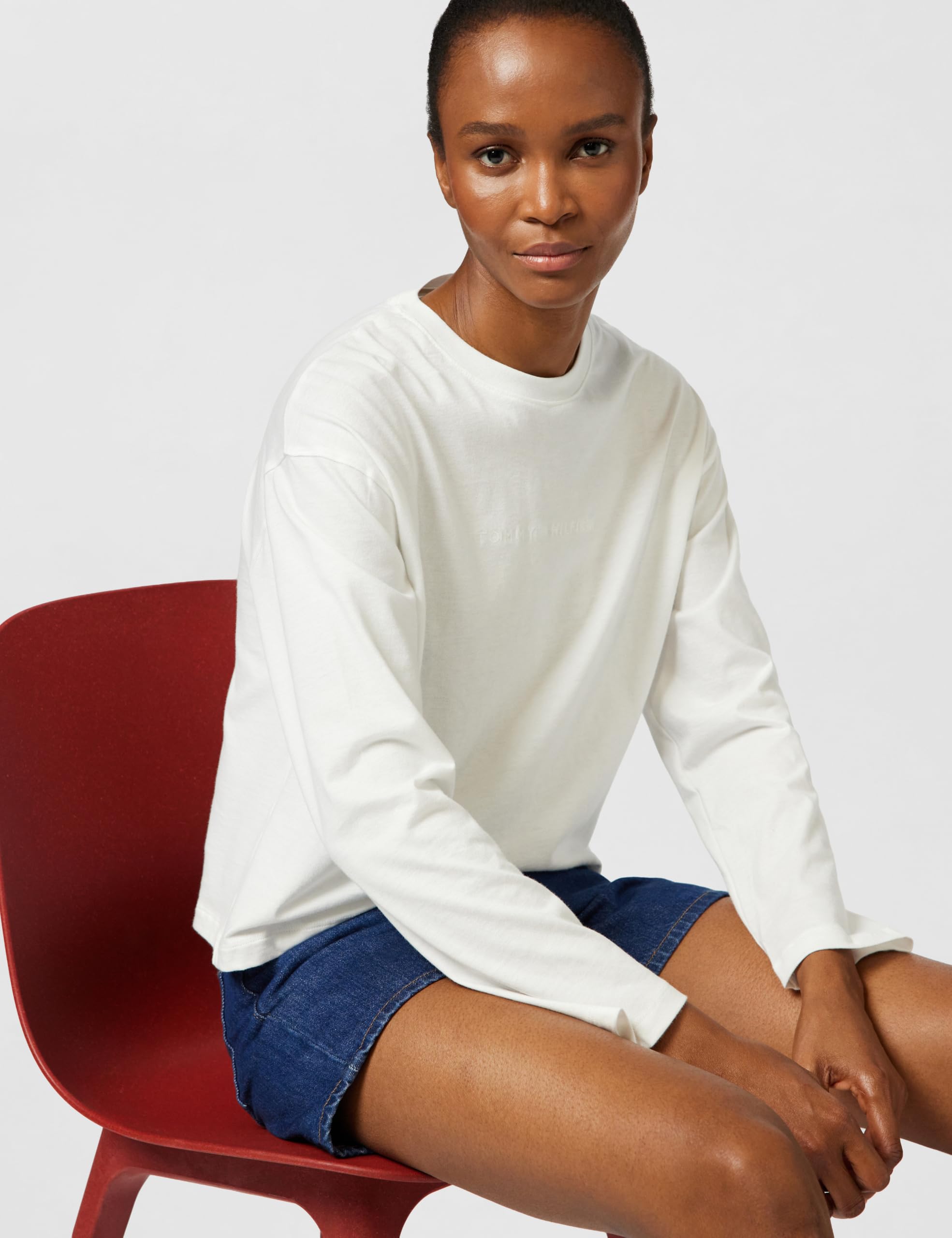 Tommy Hilfiger Donna Maglietta Maniche Lunghe Logo T-Shirt Relaxed Fit