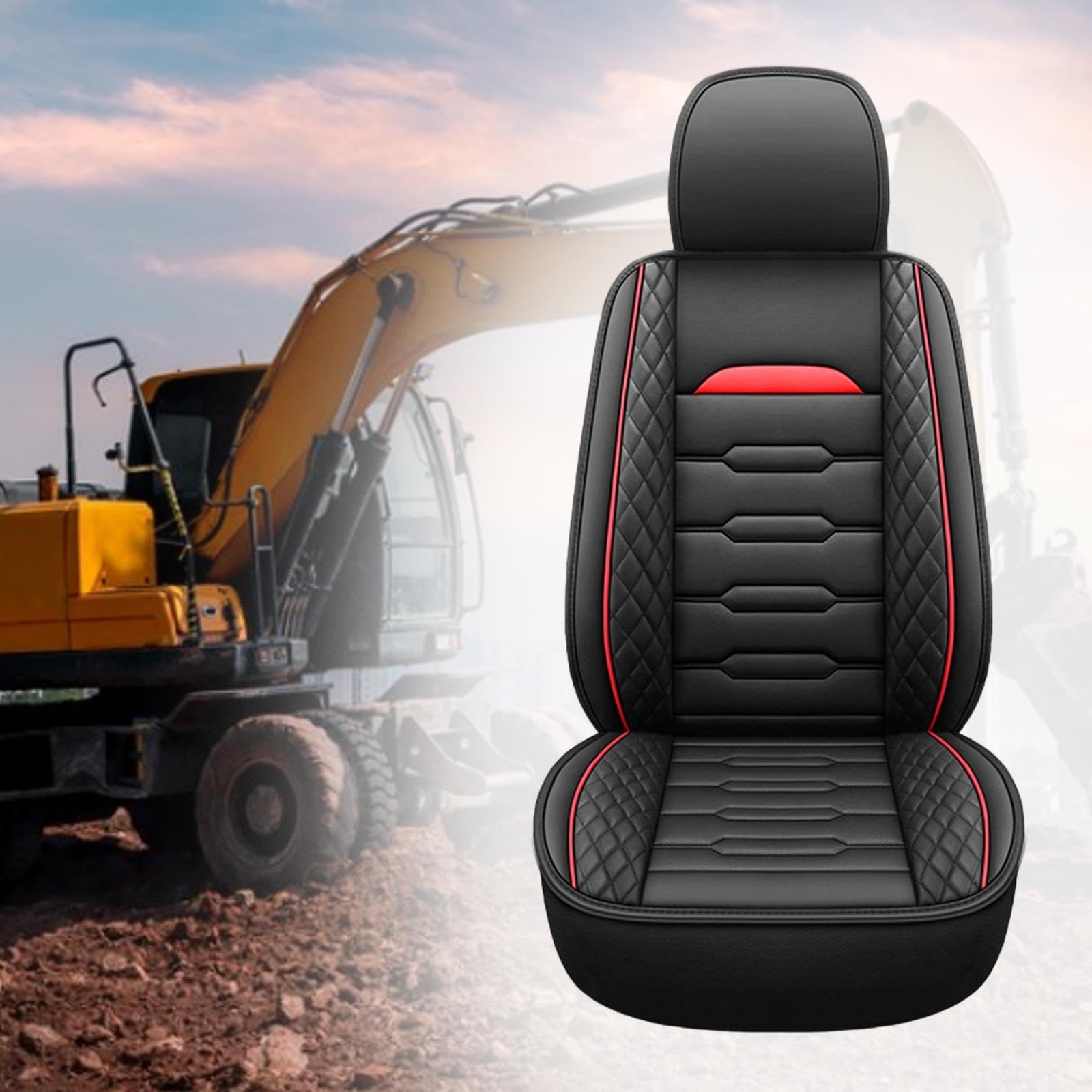Funda para asiento de excavadora, cuero sintético, repuesto, fácil instalación, fijación resistente, Rojo
