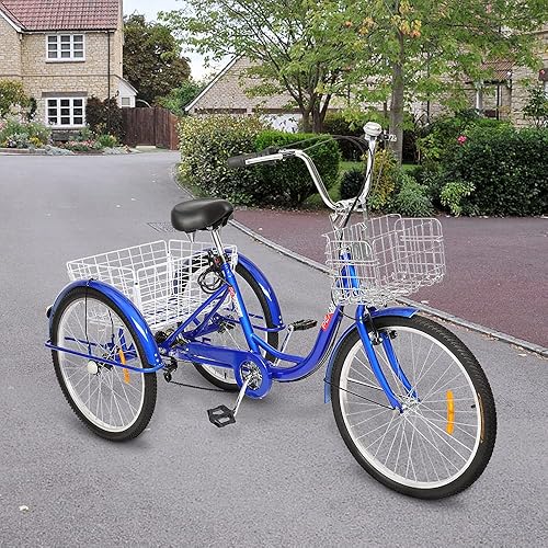Vista 26 de PEXMOR Triciclo para adultos de 7 velocidades, 24/26 pulgadas, 3 ruedas, triciclo para adultos, triciclo para adultos, triciclo para Negro