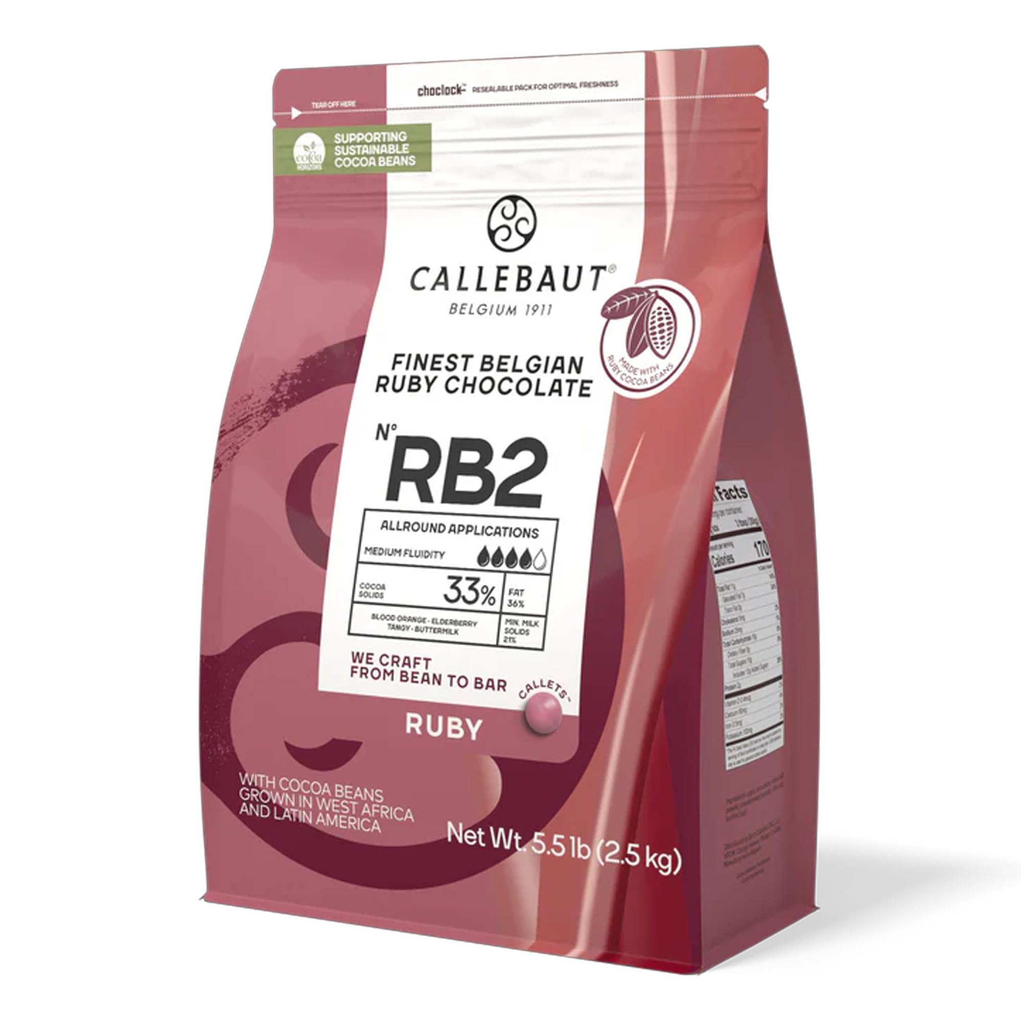 CALLEBAUT Recette RB1 – Ruby Callets de couverture, chocolat rose, 47,3% cacao, 2,5 kg – 1 paquet