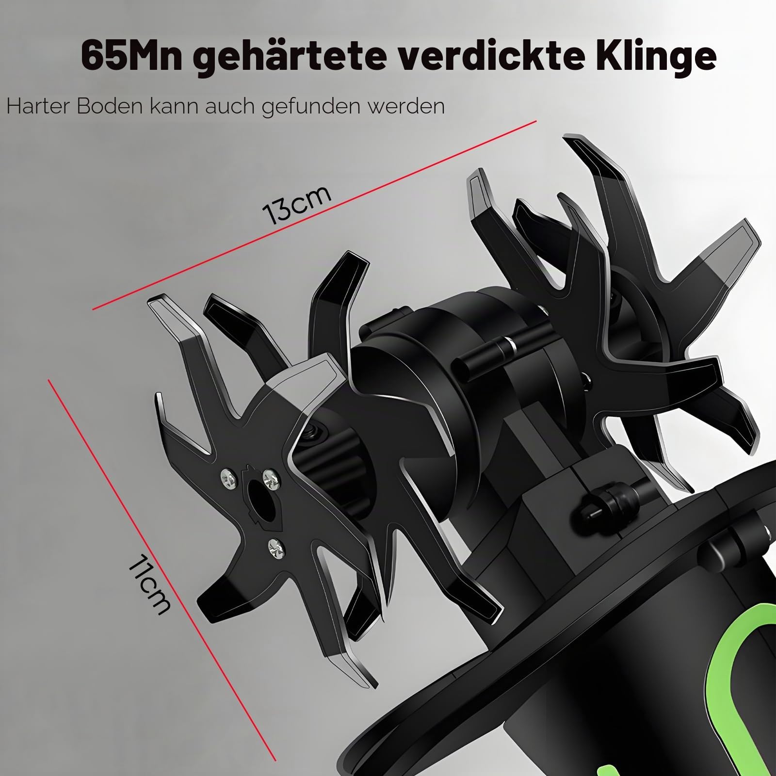 2-in-1 Akku Motorhacke 21V mit Akku, Elektrische Handgartenfräse kabellos, Leichte Bodenfräse mit 10cm Arbeitsbreite & -Tiefe, 2300RPM, für Beet, Hochbeet, Blumenbeet & Gemüsegarten (2 Batterien)