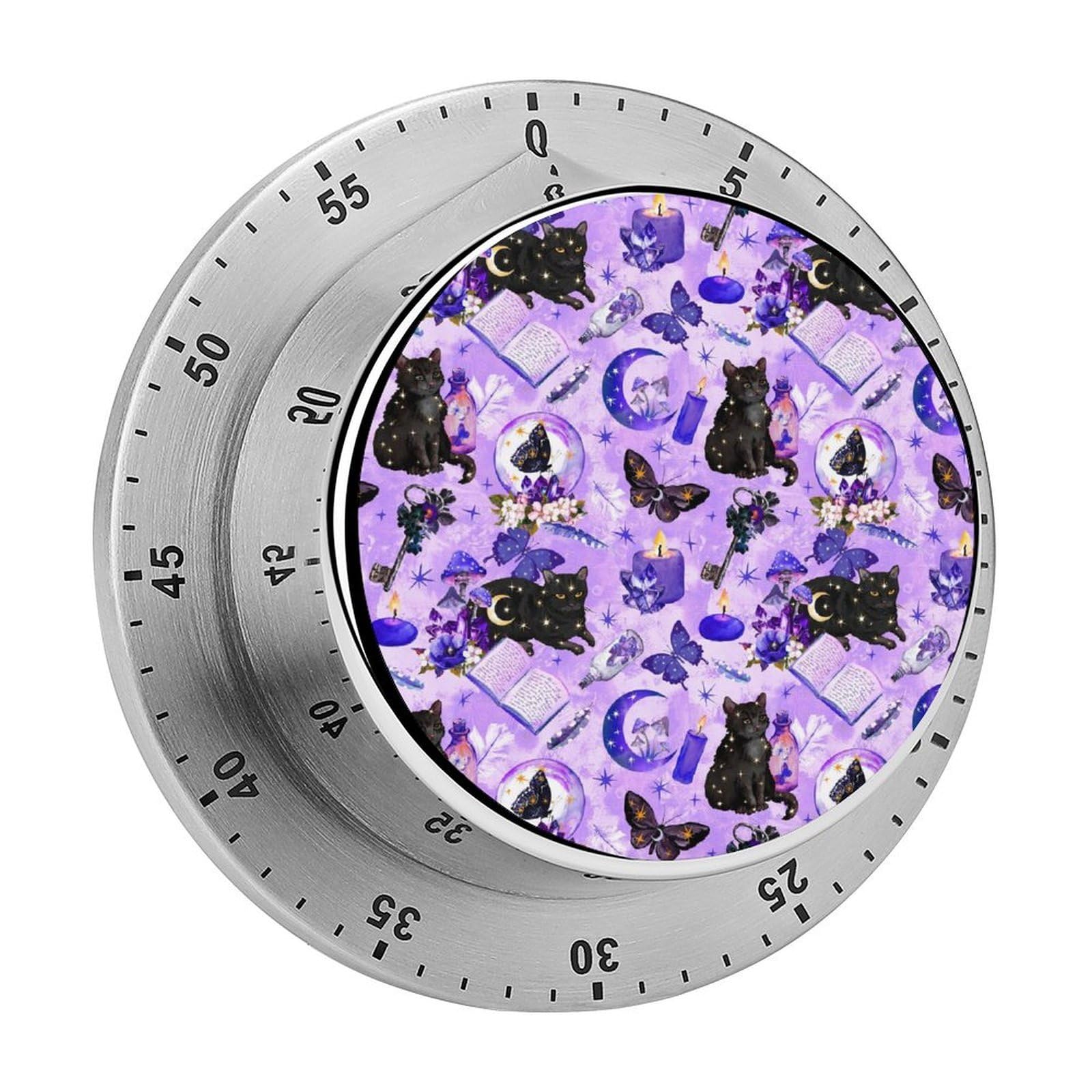 Witchy Witch Goth Black Cat Mushroom Circular Rotating Timer, Suitable for Kitchen and Bedroom