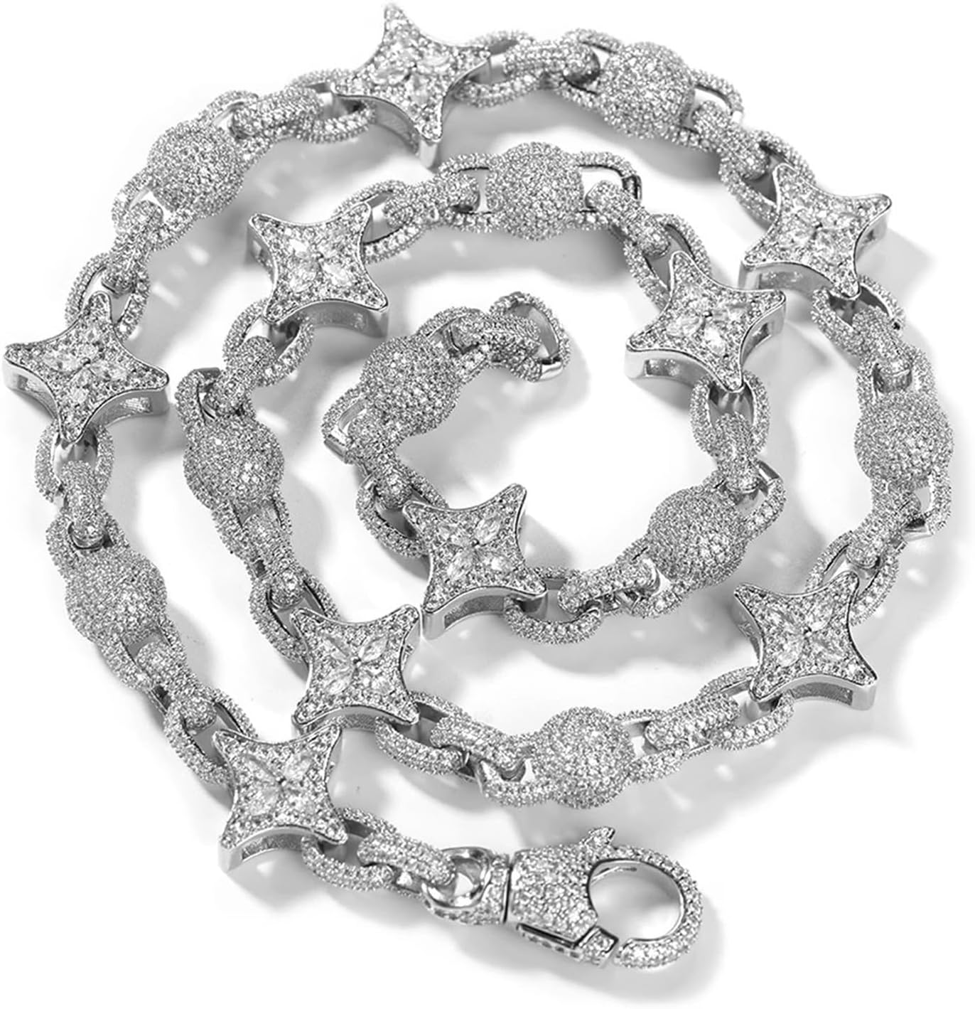 [HLFMVND] スタービーズチョーカーネックレス、アイスアウトCZリンクヒップホップジュエリー、四芒星付き