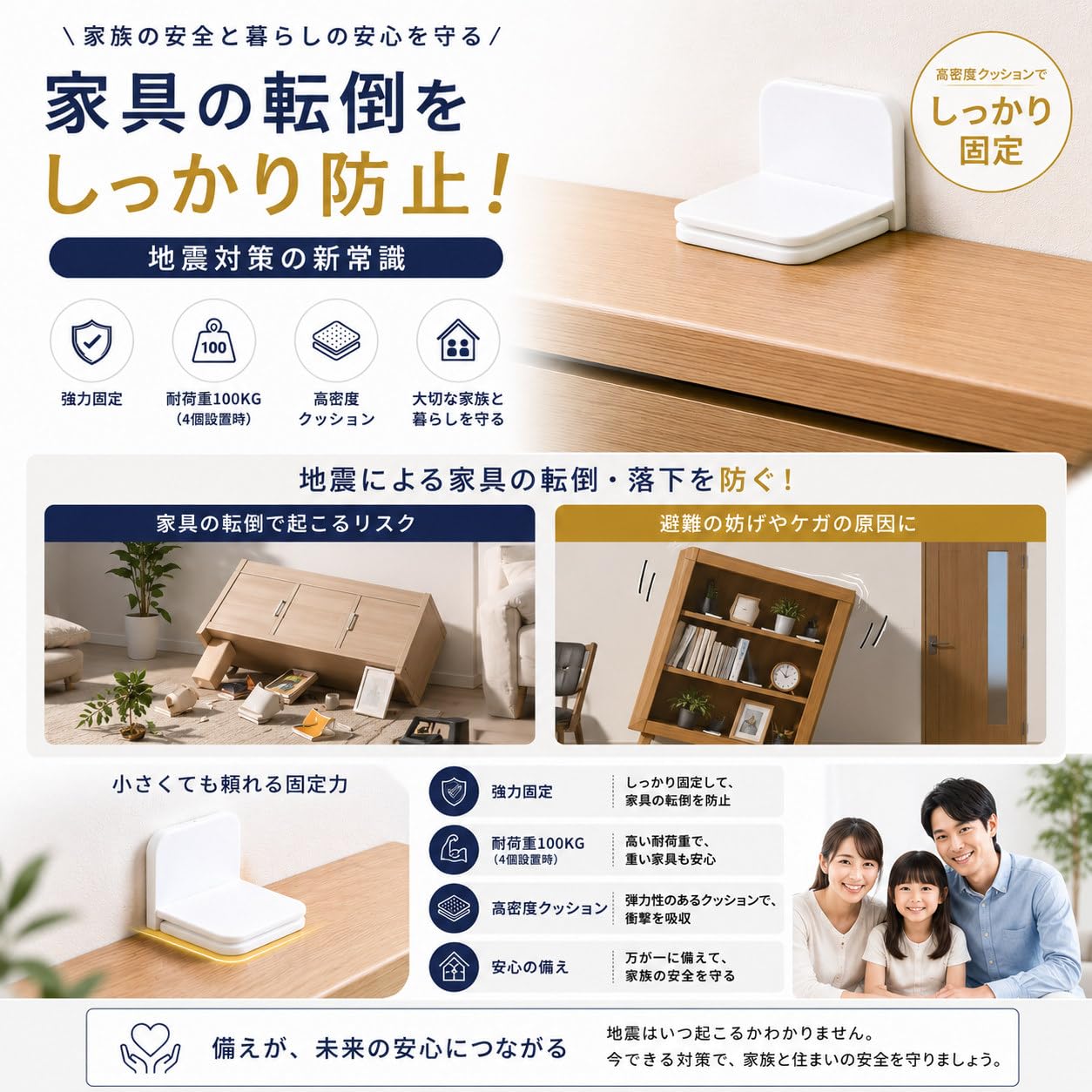 WALTX 家具転倒防止 耐震ダンパー 6個入 耐震グッズ 地震対策 家具固定 穴あけ不要 強粘着 ホワイト 衝撃吸収 壁を傷つけにくい タンス 本棚 食器棚 キャビネット 冷蔵庫 防災グッズ