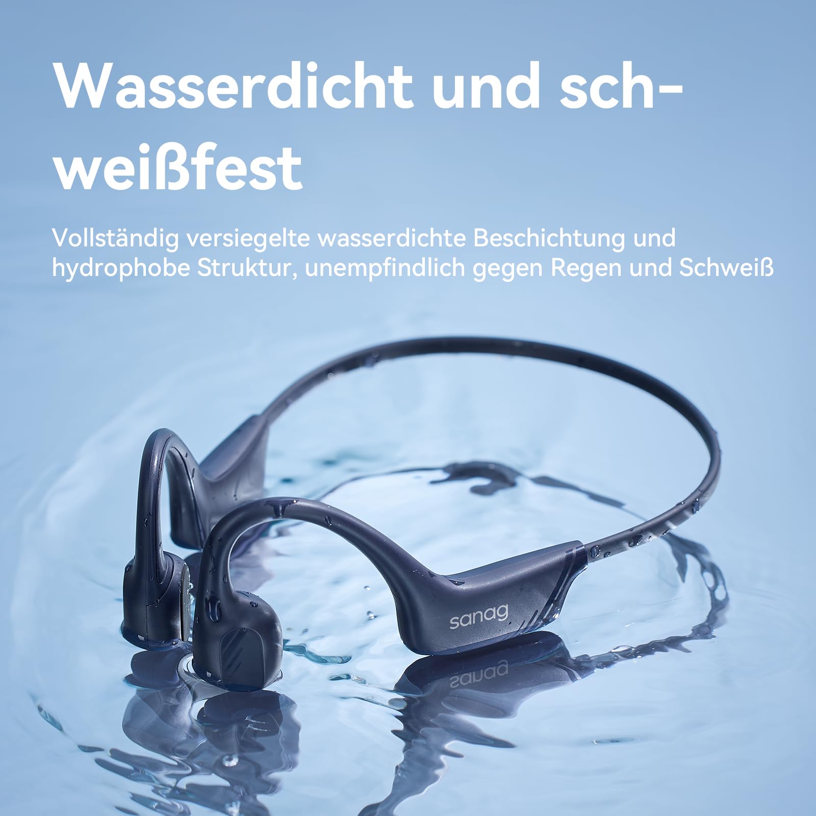 SANAG Knochenschall Kopfhörer, knochenschall kopfhörer Bluetooth, kopfhörer kabellos Bluetooth mit Mikrofon, Bluetooth 5.4, IPX5 wasserdichte, 10 Stunden Wiedergabezeit für Radfahren, Laufen