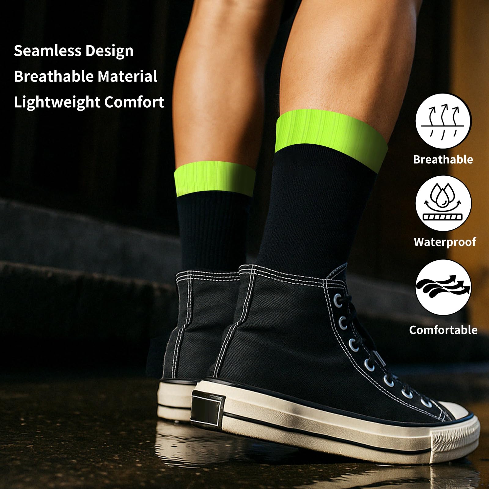 PEAKSEAL Waterproof Socks for Hiking & Snow Sports - Breathable Moisture-Wicking Socks for Men Women -Crew (US, Alpha, Small, Regular, Regular, Green)