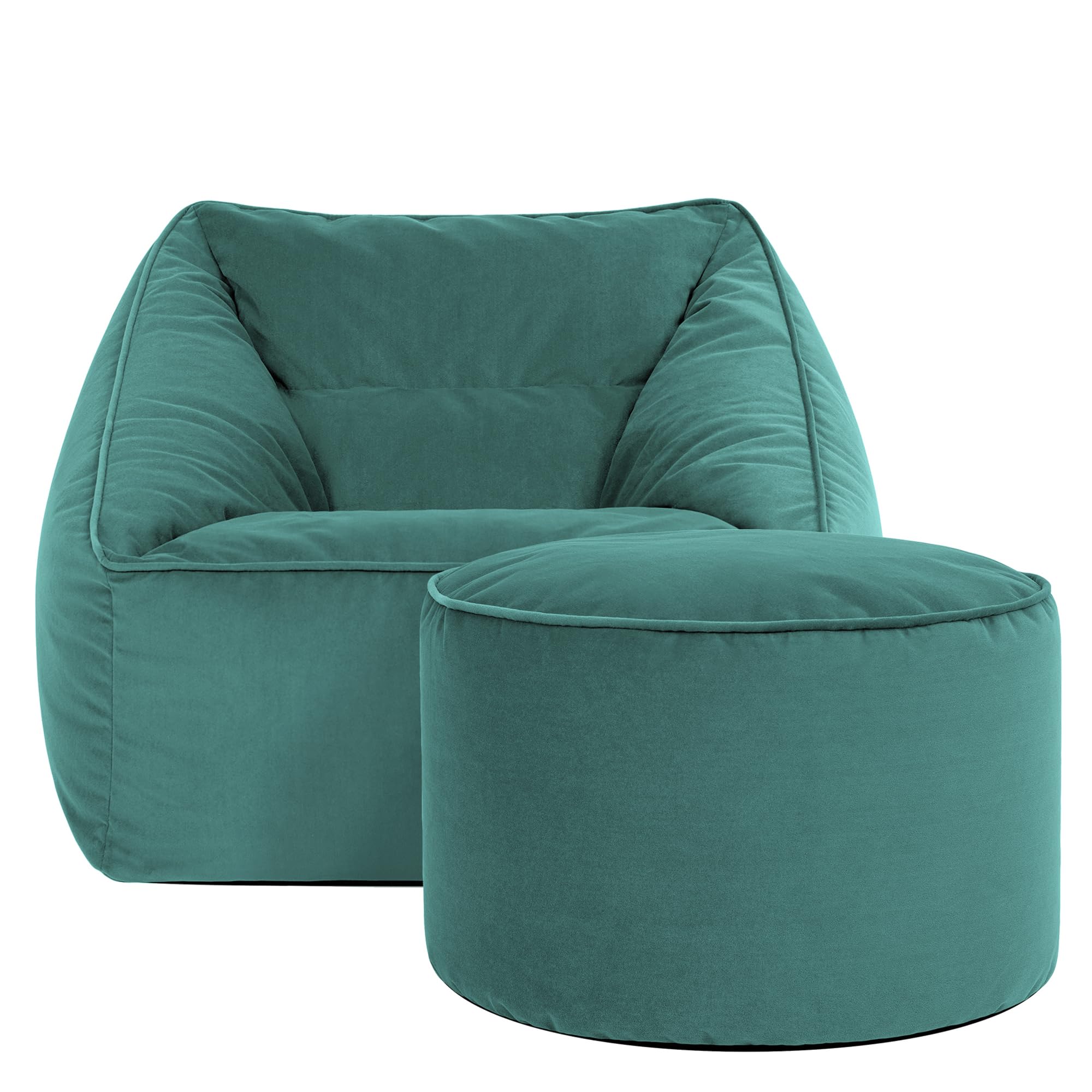 B&Q -  Natalia Velvet Adults Bean Bag Armchair And PouffeReady Filled Large Beanbag And Footstool Teal