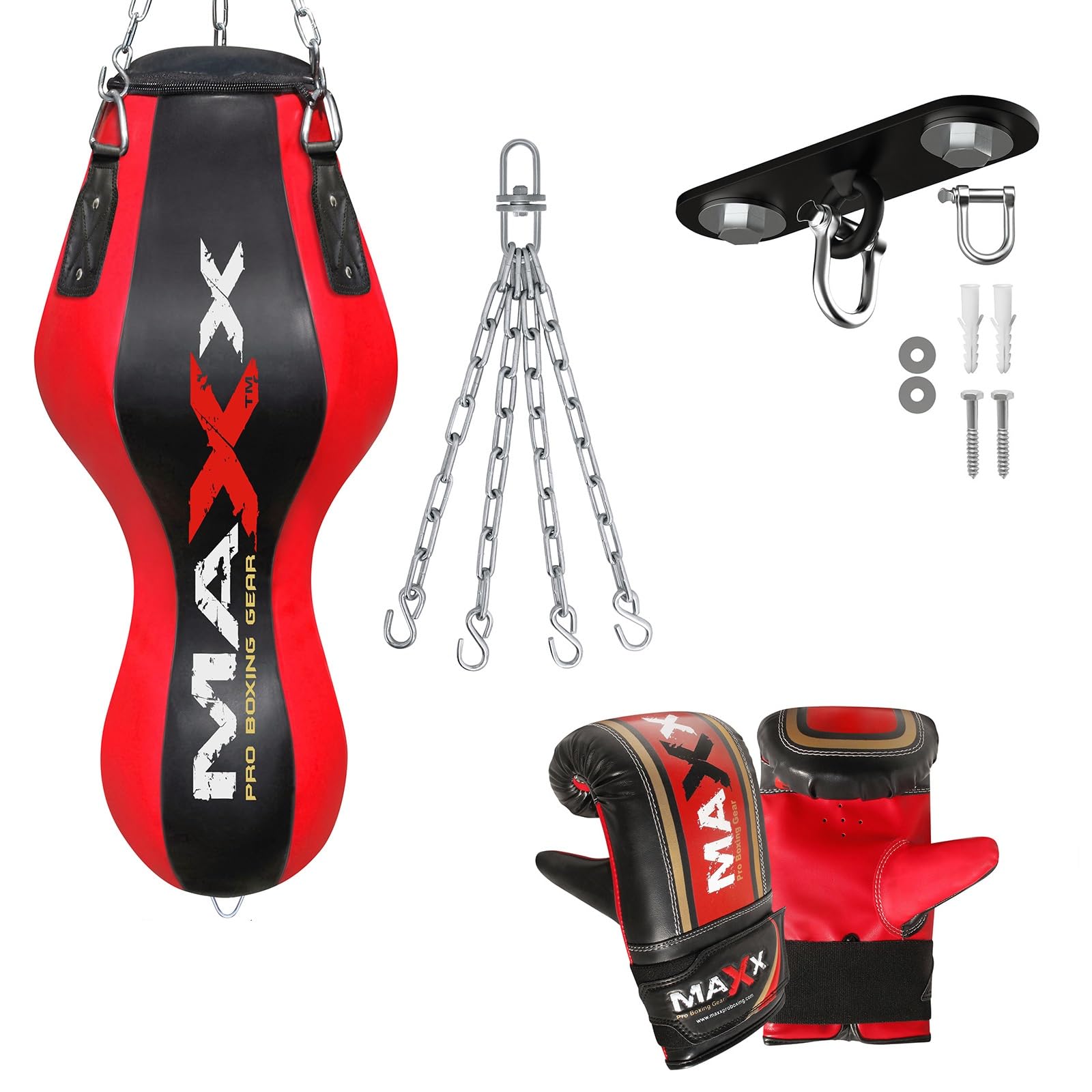 Maxx 91 cm kąt czarny czerwony ciężki wypełniony worek bokserski, worek bokserski z górnym cięciem 12 szt. lub pojedynczy przedmiot + darmowy zestaw torebek do owijania łańcucha (worek z hakiem sufitowym i mikrofonami)