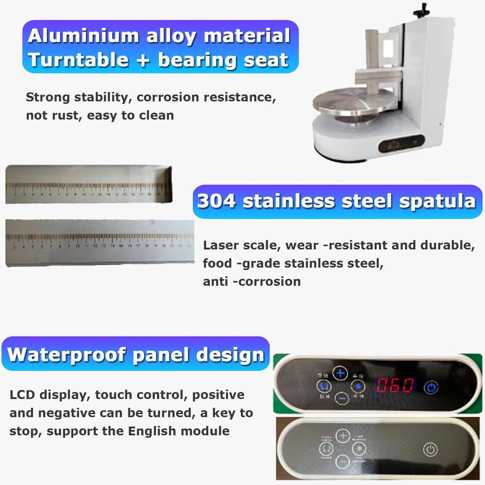 Máquina de decoración de recubrimiento suave con crema for pastel de cumpleaños, máquina automática for esparcir crema de mantequilla for pasteles de 4-12 pulgadas, esparcidor de mermelada y crema for