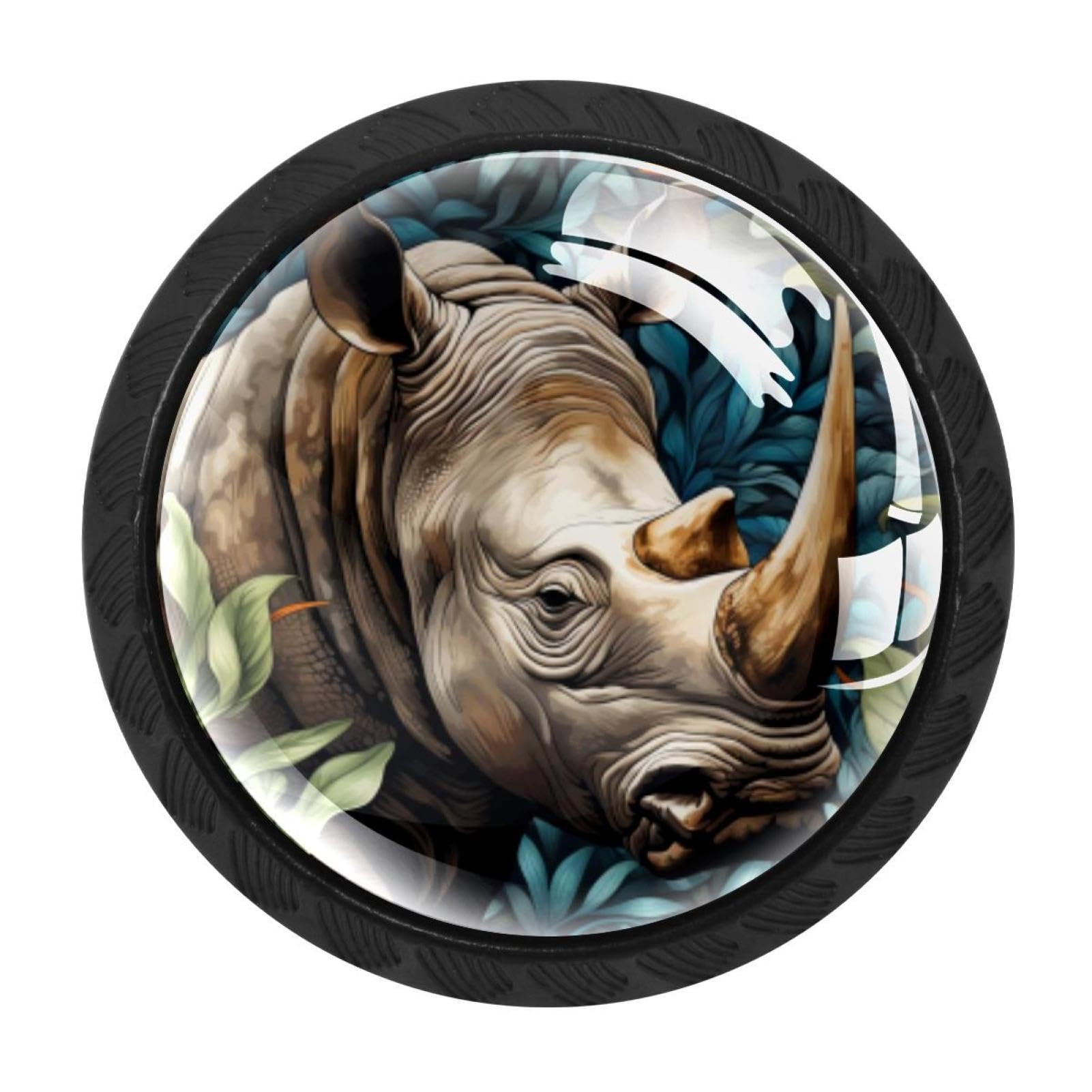CHENZZZZ 4 Pieces Rhinoceros Drawer Knobs, 35mm Black Kitchen Cabinet Knobs, Drawer Pulls and Knobs, Glass Cabinet Hardware Single Hole Knob for Cabinets and Drawers Round