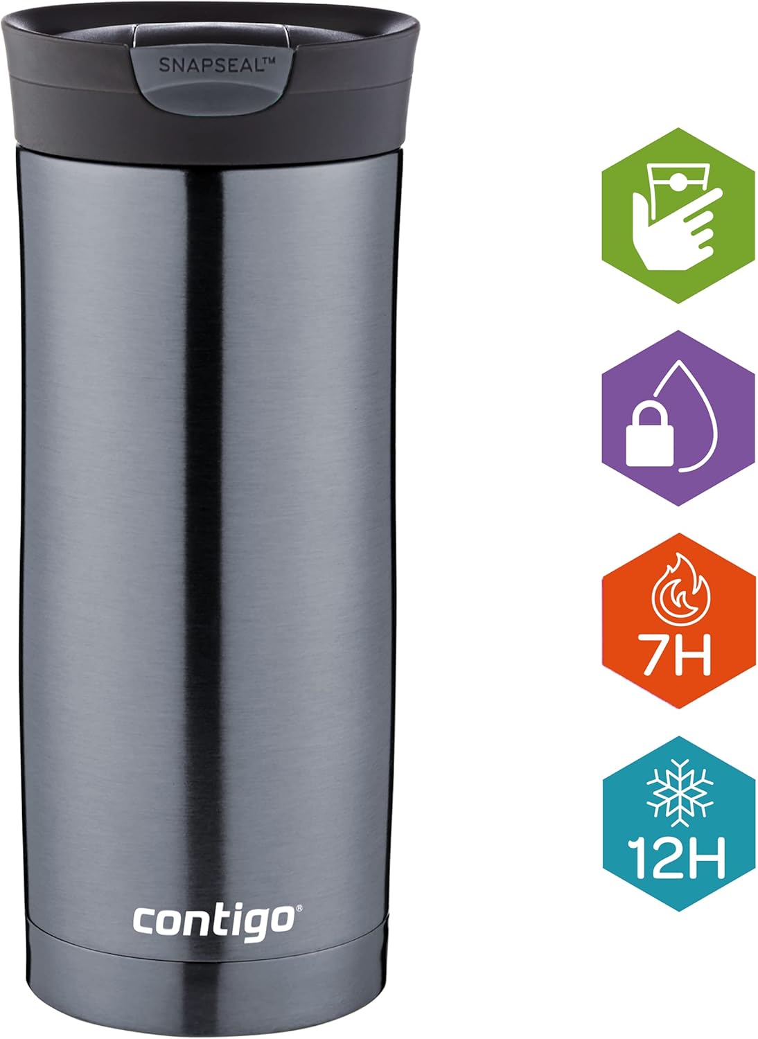 Contigo Huron Snapseal Travel Mug, Stainless Steel Thermal Mug, Vacuum Flask, Leakproof Tumbler, Coffee Mug with BPA Free Easy-Clean Lid, 470 ml
