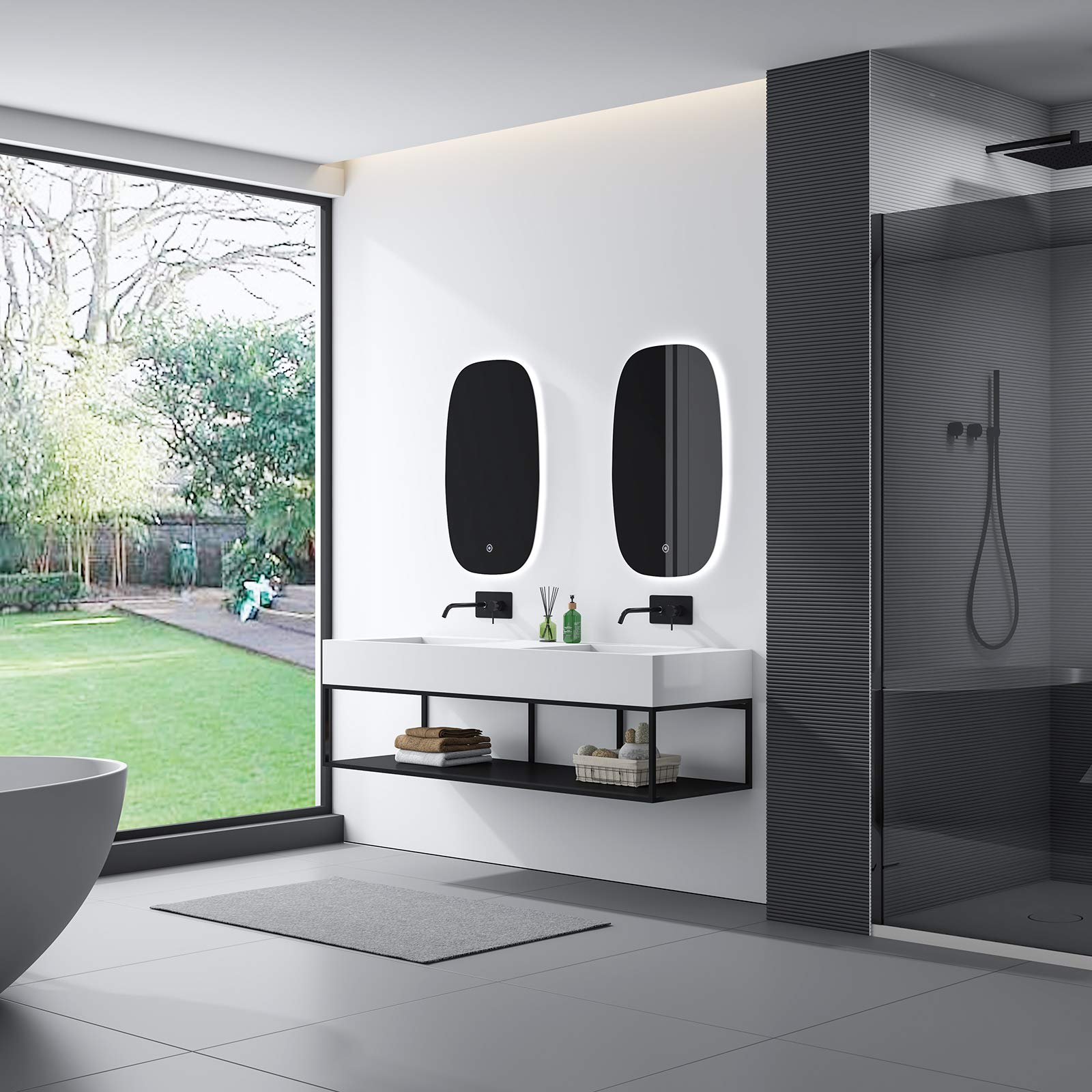 Double vasque à poser ou a suspendre TWG16, en solid surface - 153x45x15cm - couleur en option, Couleur:Blanc mat