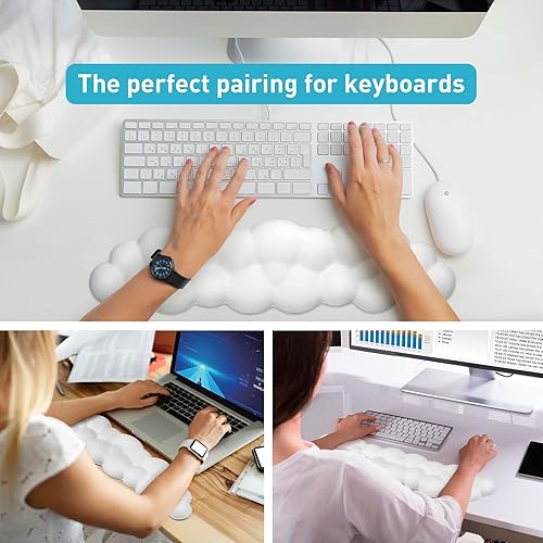 Miniatura 5 de Cloud - Teclado reposamuñecas – Espuma viscoelástica con soporte de muñeca de piel sintética para teclados de computadora, diseñado ergonómicamente