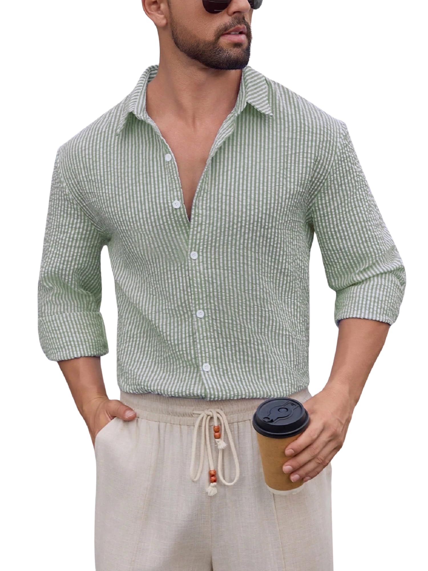 Tokyo Talkies Men Shirt || Striped Shirt for Man || Full Sleeve || Casual Style (Packs Also Available) (Crush-Lining-New) in neutral