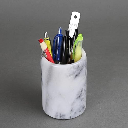 Miniatura 5 de Creative Home Portalápices de mármol natural sólido  Organizador de vasos de lápices pesado para escritorio, tocador o baño, 3.3 pulgadas de