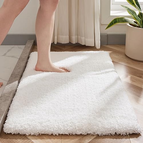 Miniatura 9 de Alfombra antideslizante y esponjosa para el suelo del baño, lavable, afelpada, para lavabo y ducha, absorbente, color blanco, 24 x 36 pulgadas