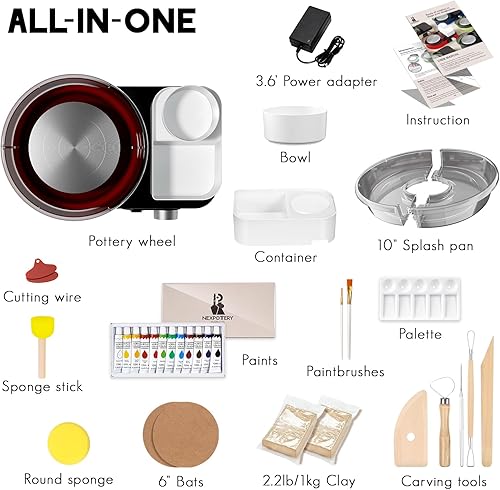 Miniatura 2 de Rueda de cerámica para niños, adultos y principiantes, juego completo de cerámica con tocadiscos de 6 pulgadas con rotación bidireccional, arcilla
