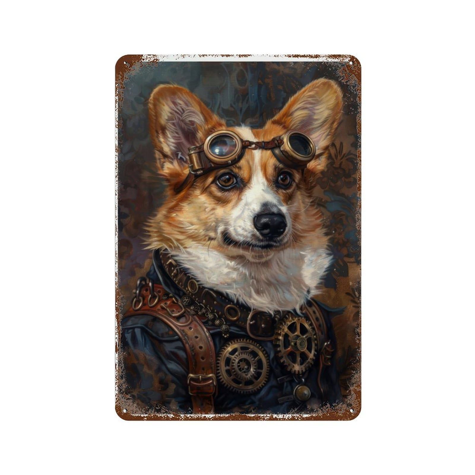 Victorian Steampunk Corgi Dark Academia Gothic Antique Dog Portrait Era Rustic Vintage Wall Decor Art Metal Tin Poster Modern Home Decor Art Home Bar Shop Decorations Vintage Sign 30x20cm