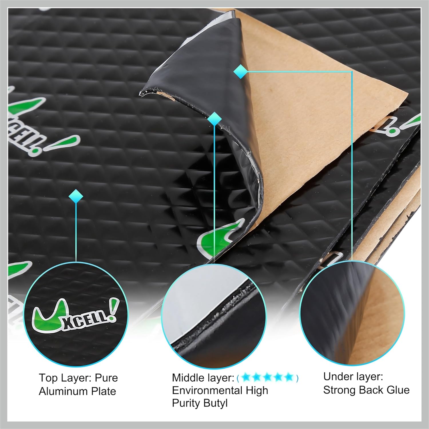 10pcs 80mil 25sqft Car Sound Deadener Heat Insulation Mat Butyl Pad Damping Self Adhesive Deadening Material Door Roof Automobile Sound Barrier Black Replacement Car Parts