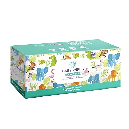 Miniatura 9 de HAPPY BUM Toallitas húmedas para bebés, toallitas para bebés sin perfume, 8 paquetes, 640 unidades