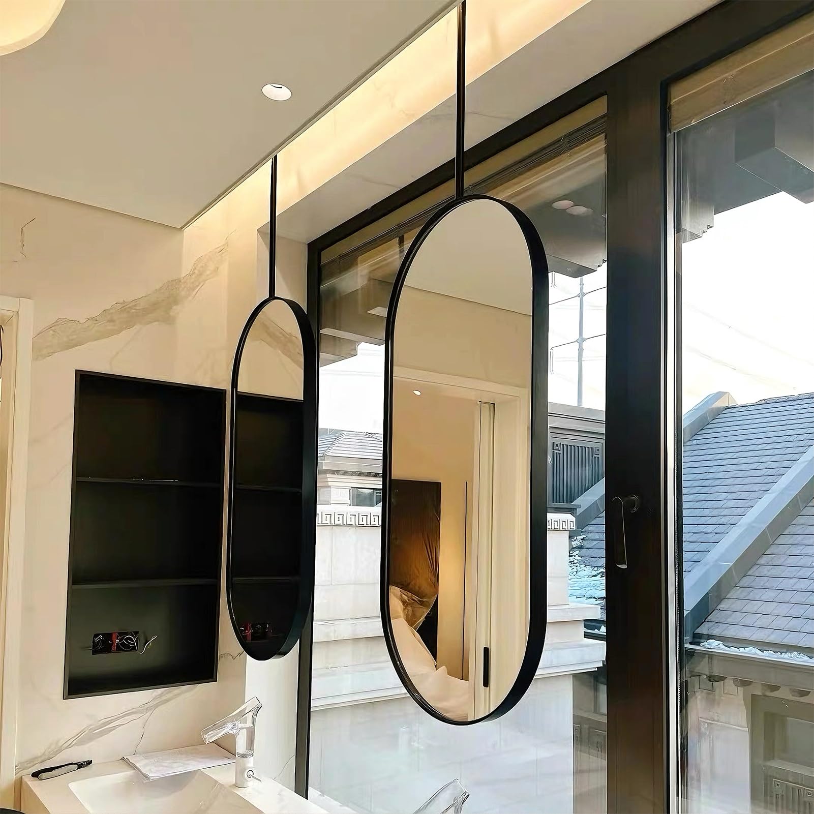 Specchi Per Trucco E Trucco Per Il Bagno, Specchio Da Appendere Al Soffitto, Specchio A Parete, Cornice In Metallo Con Vetro Infrangibile HD Per Ingresso, Soggiorno, Camera Da Letto(40cmx60cm)