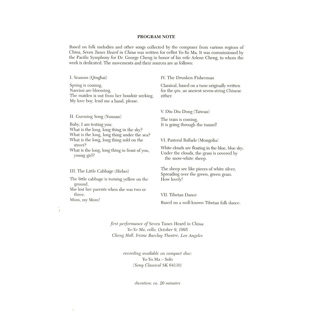 Amazon.com: Seven Tunes Heard in China: Cello Solo