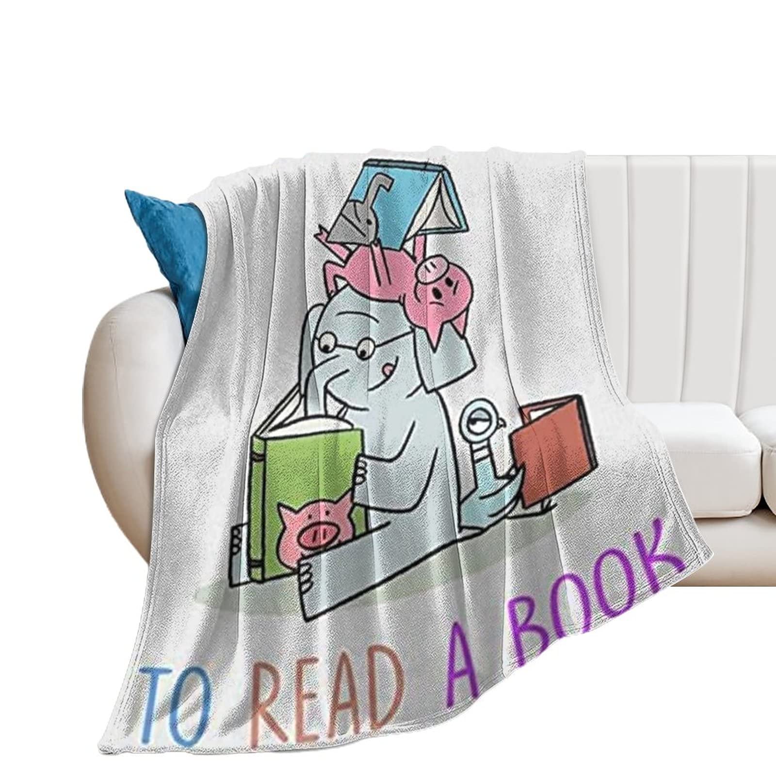 It's A Good Day to Read A Book Elephant and Piggie Blanket Soft Flannel Throw Blanket Gifts for Boys Girls Adults Comfy Cozy Couch Travel Blankets for Living Room, 40X50 Inches