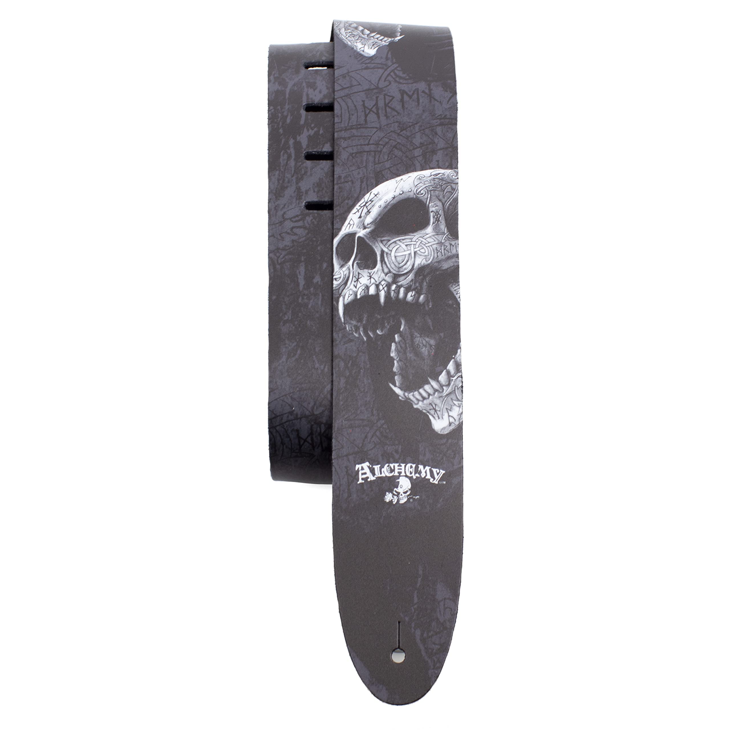 Perri's Leathers Ltd.- Tracolla per chitarra, diretta su pelle, licenza ufficiale Alchimia, Beserker Skull- regolabile, per chitarre acustiche/basso/elettriche, prodotto in Canada (DTL25AL-11024)