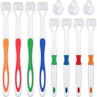 Patelai 8 Pieces Autism Toothbrush for Adult Kids Teeth Care Soft Toothbrush 3 Bristle Toothbrush Manual Toothbrush Nice Angle Bristles for Deep Cleaning Each Tooth, Red, Orange, Blue, Green