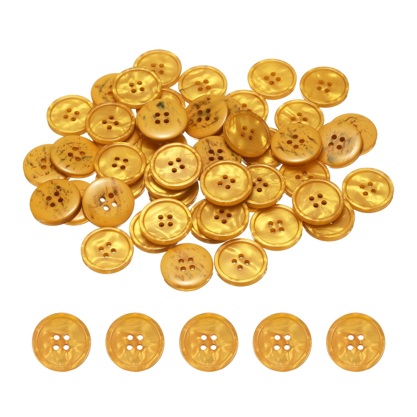 sourcing map 50pcs Sewing Button 25mm (0.98") 4 Holes Resin Round Crafting Replacement Buttons for Clothing DIY Crafts Decoration, Dark Yellow