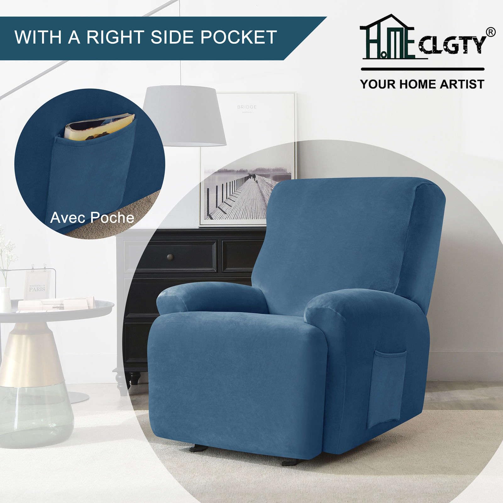 ZNSAYOTX Stretch fluwelen fauteuilhoezen 4-delig, dikkere zachte pluche
