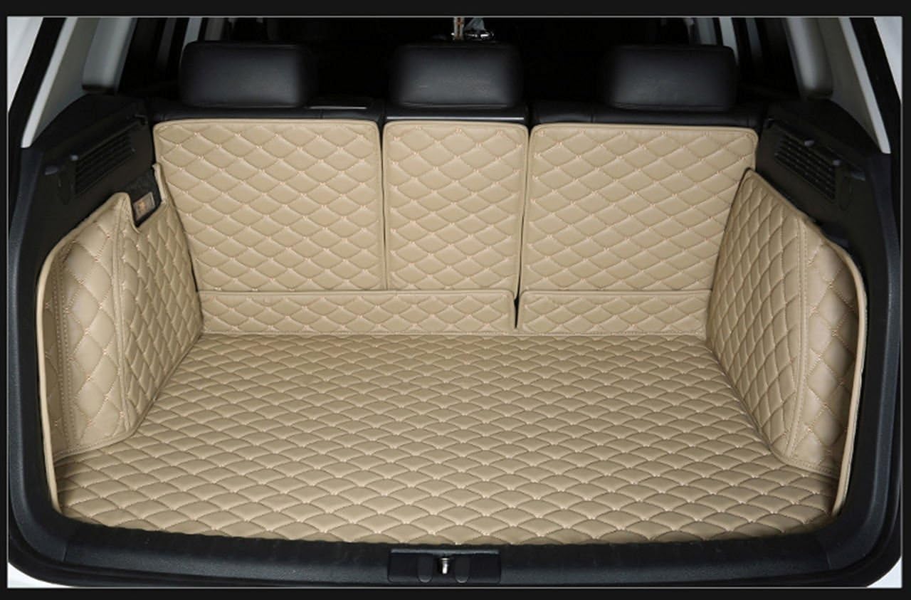 ZYCHUANGYING Cargo Trunk Liner Compatible with Porsche Cayenne 2011-2018 with Block Net on The Left Side of Trunk Cargo Liner Full Coverage Customized Trunk Mats - Beige